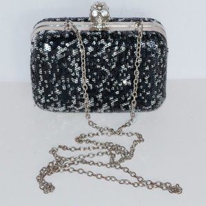 Unique “Skull with Diamonds” Black Crossbody Bag With Sequins
